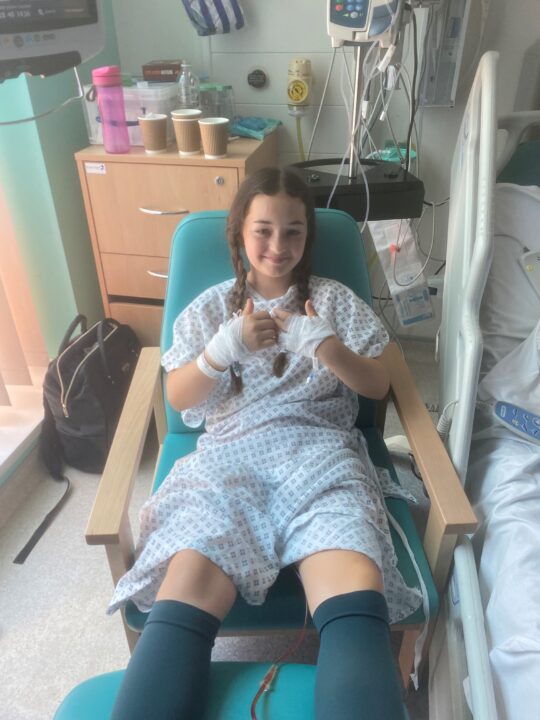 Hannah sat in hospital